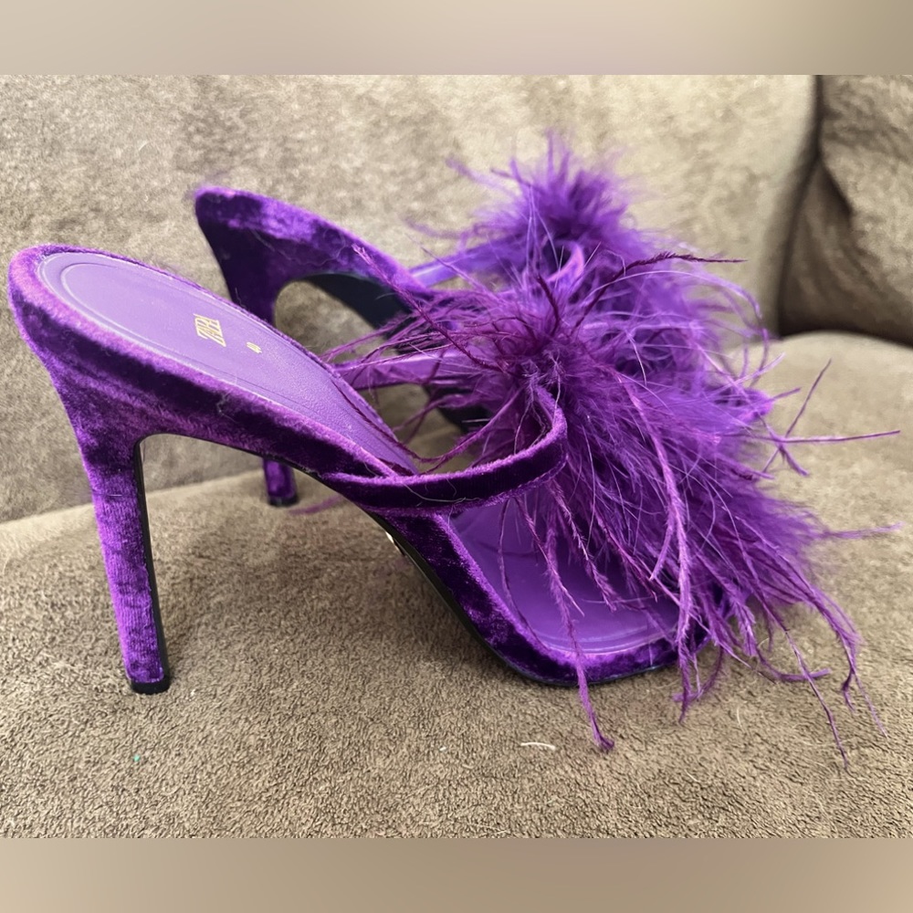 ZARA velvet purple feather heels NEVER WORN